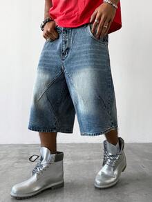 PAVTROS Men's Casual Distressed Washed Denim Bermuda Shorts With Pockets, Versatile Daily Wear - Blue - View 4