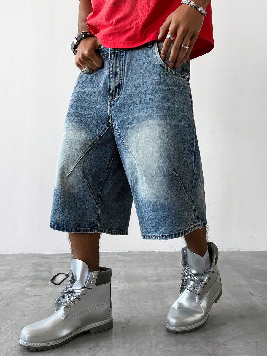 PAVTROS Men's Casual Distressed Washed Denim Bermuda Shorts With Pockets, Versatile Daily Wear - Blue - View 1