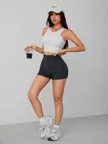 SHEIN PETITE Summer Marled Knit Biker Shorts - Dark Grey - View 4