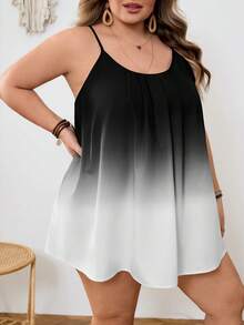 SHEIN CURVE+ Curve 尺码 US22 音乐节、海滨度假、波西米亚风女士渐变休闲百搭日常吊带背心 - 黑與白 - 查看 5