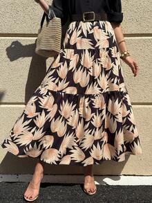 SHEIN Clasi 女款休閒花卉印花A字裙，夏季度假外出穿著 - 彩色 - 查看 8