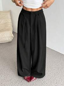 SHEIN PETITE 春夏女装浪漫/舞会/正式/生日/90年代/商务休闲/优雅/西式/外出/时尚/休闲/千禧年/夜店/办公室/鸡尾酒会/复古/紧身/锐舞音乐节/趣味/优雅/老钱/街头风/度假/乡村音乐会/工作/端庄/春假/单身派对/演唱会/酷炫/基础款/毕业/低腰/宽松/阔腿裤 - 黑色 - 查看 4