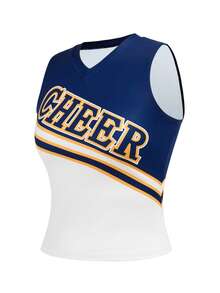 Cheerettes Women's Letter Print Contrast Color V-Neck Sports Tank Top - Blue and White - View 5