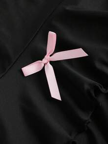 SHEIN Girlism 少女休闲、运动、校园、返校季、黑色层叠荷叶边裙短裤，蝴蝶结装饰，甜美又酷炫，黑粉色，春夏，清爽，基础款，日常百搭，运动时尚夏季，返校季，校服 - 黑色 - 查看 3