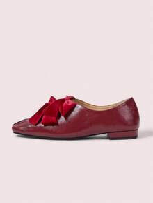 CUCCOO DOLLMOD Retro Square Toe Bow Mary Jane Shoes Women's Versatile - Red - View 7