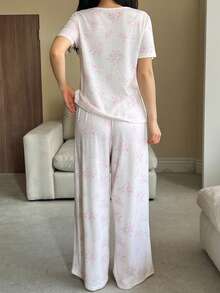 DAZY 夏季撞色蕾丝拼接碎花女士睡衣套装 - 白色 - 查看 2
