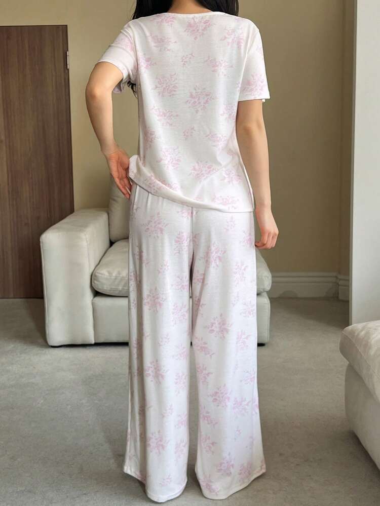 Summer Colorblock Lace Patchwork Ditsy Floral Women Pajama Set
