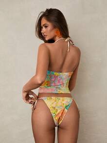 Swim Glamine 2026 SUMMER NEW Women's Lace Trim Cashew Print Tankini Swimwear Set Beach Outfits, Music Festival Outfits, Vacation Outfits, Seaside Dates, Holiday Outfits, Sexy, Elegant, Casual Outfits, Beach Party Outfits, Pool Party Outfits One Shoulder Bikini One Shoulder Swimsuit Two Piece Swimsuit Women Bathing Suits For Women Black Modest Bikini Set - Multicolor - View 2