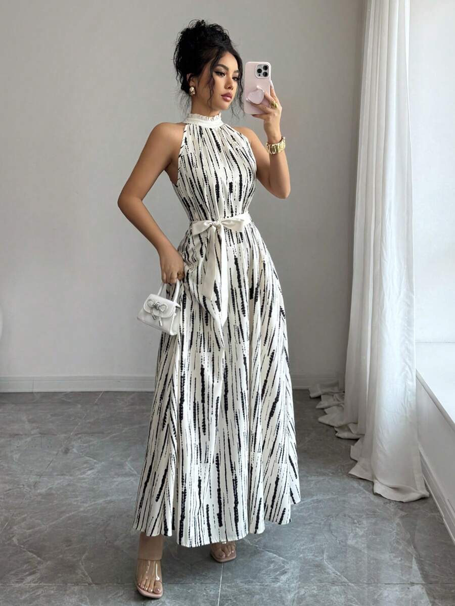 Modelyn Đầm nữ không tay in họa tiết, thắt eo - Nhiều màu - Xem 1