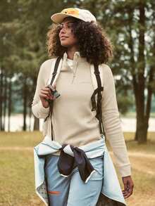 In My Nature Women's Letter Pattern Half-Zip High Neck Warm Fleece Outdoor Jacket, Autumn/Winter - Camel - View 3