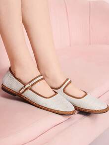 CUCCOO DOLLMOD Women's Shoes Classic White Contrasting Color Along The Edge Mary Jane Flats Spring Shoes - White - View 4