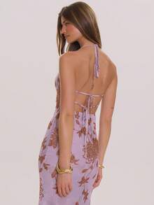 MUSERA Đầm maxi dài cổ yếm, dáng suông, chất liệu chiffon in hoa, thích hợp cho mùa xuân hè, thanh lịch, dự tiệc cưới, kỳ nghỉ, lễ hội, tuần trăng mật, quán cà phê. - Nhiều màu - Xem 2