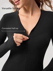 OutZeal 女士运动T恤 黑色瑜伽健身服 速干长袖V领修身上衣 - 黑色 - 查看 3