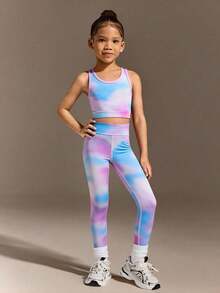 女童针织运动套装 - 透气、吸湿排汗、亲肤弹力面料，搭配时尚扎染印花，是跑步、骑行、网球、羽毛球、体操和舞蹈的理想之选。 - 彩色 - 查看 1