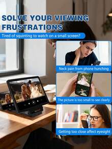 3D Phone Screen Magnifier, Dual Screen HD Magnifier With Portable Hands-Free Stand, For Smartphones/Tablets, Amplify Video Watching, Gaming, Working, Compatible With All Devices - Black - View 6