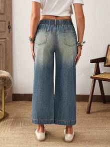 EMERY ROSE Plus Size Loose Straight Leg Jeans With Pockets, Fashion & Versatile - Blue - View 3