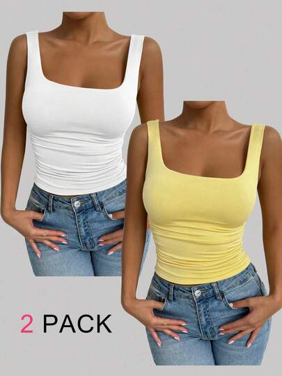 Elenzga 大码女式纯色方领修身吊带背心