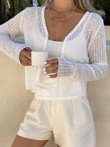 DAZY Women's V-Neck Loose White Cardigan - White - View 1