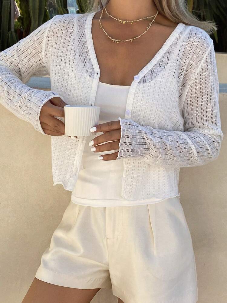 Women's V-Neck Loose White Cardigan Summer