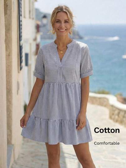 EMERY ROSE Women's V-Neck Sleeveless Striped Mini Dress Vacation Outfits Women Vacation Dresses Holiday Outfits Casual Dresses For Women For Women Striped Dress Summer Dress Going Out Outfits Teacher Outfits For Women Country Outfits For Women Short Sleeve Summer Dress Coastal Dress Striped Summer Dress Cotton Summer Dress Vacation Dress For Women Cotton Dresses