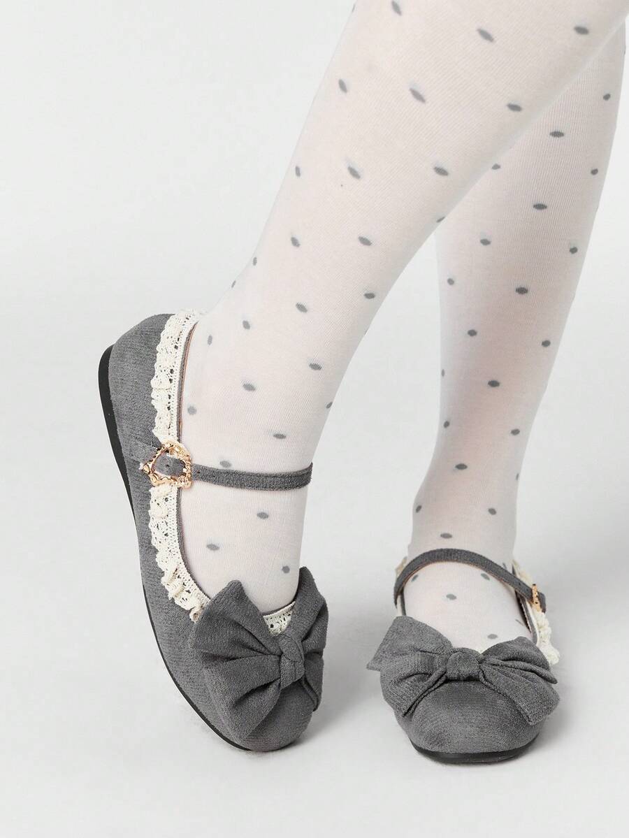 ROMWE Kawaii Women's Fashionable & Sweet Lace Trim Bow Decor Flats For Christmas Y2K 2000s Style - grey lace - View 1