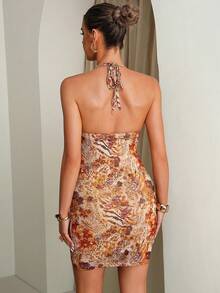 MaterniChic Pregnant Women's Sexy Floral Print Backless Halter Dress, Summer Summer Outfits  Elegant Dresses Graphic - Multicolor - View 2