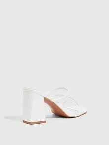 CUCCOO SZL Women Shoes White PU Light Strip With Basic Commuting Fashion Thick Heel Square Toe Sandals Summer Shoes - White PU - View 4