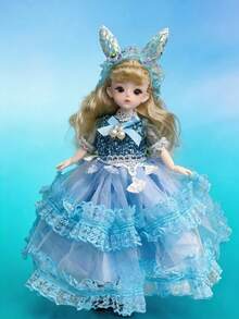 POKOJA LAND POKOJA LAND 1个30厘米乙烯基娃娃玩具洛丽塔时尚衣橱套装，可更换服装，粉色、蓝色、白色，可爱服装收藏，装扮游戏礼物，适合女孩、青少年生日派对拍照道具（非毛绒填充） - 彩色 - 查看 8