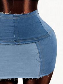 Mistrie Women's Frayed Hem Casual Denim Pencil Skirt - Blue - View 6