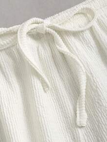 Sweetra French Ruffled Collar 2 In 1 Design T-Shirt With Pleated Details, Paired With Straight-Leg Drawstring Pants, Casual Chic Matching Set For Women, Spring/Summer - Apricot - View 7