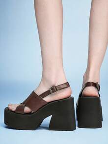 Sugerpunk Women's Casual And Stylish Wedge Platform Sandals, Perfect For Spring And Summer, Featuring A Punk-Inspired Design, A Simple Square Toe, Soft Leather, Crisscross Pattern, Open Toe, Comfortable For Holidays, Nightclubs, Parties, And Everyday Wear. Summer Shoes - Coffee Brown - View 4