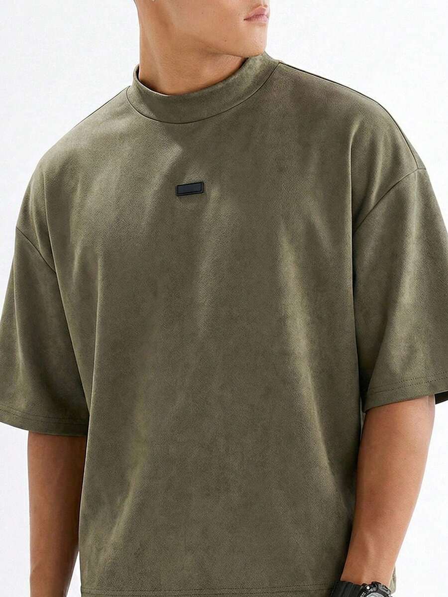 SWAVVY 男士休闲宽松短袖T恤，印花设计，百搭 - 橄欖綠 - 查看 1