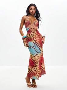 Coolane 女士全印花镂空无袖连衣裙 - 彩色 - 查看 1