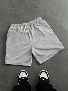 PAVTROS 男士宽松休闲字母贴布斜插口袋抽绳腰短裤 - 灰色 - 查看 2