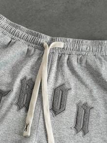 PAVTROS 男士宽松休闲字母贴布斜插口袋抽绳腰短裤 - 灰色 - 查看 5