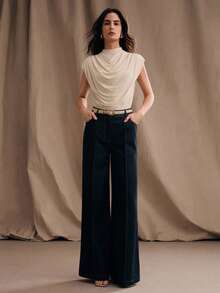 Anewsta Áo tank top nữ kiểu dáng tối giản, xếp ly, cạp cao, ôm sát, thích hợp cho mùa hè, dự tiệc, đi làm, màu mơ. - Màu be - Xem 6