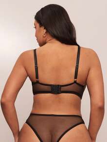 SHEIN BAE 2pcs Plus Size Women Contrast Color Embroidered Sexy Lingerie Set - Black - View 2
