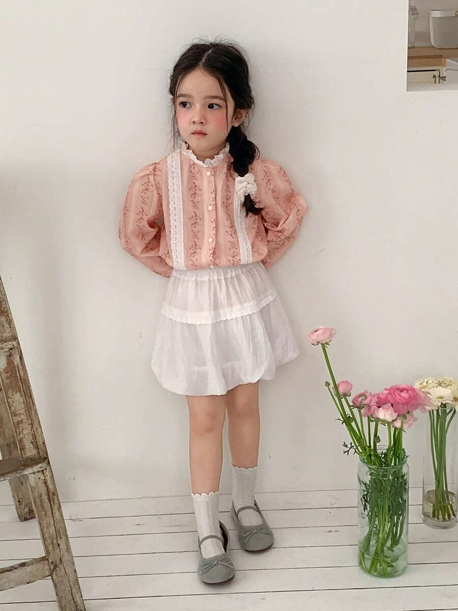 DAZY 少女印花立领单排扣休闲百搭日常长袖衬衫 - 彩色 - 查看 1