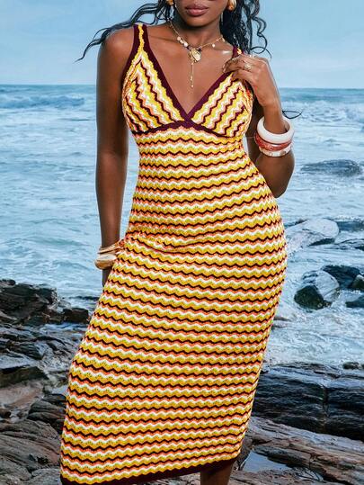 SHEIN EZwear Plus Size Summer Vacation Crochet Maxi Sweater Dress