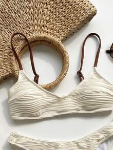 Vaytide Bộ bikini hai mảnh dành cho nữ, kiểu dáng thời trang, dễ thương, gợi cảm, thích hợp cho kỳ nghỉ biển, tiệc bể bơi, màu trơn, chất liệu vải có họa tiết, dây đeo mảnh điều chỉnh được, gồm áo và quần bikini siêu nhỏ. - Nhiều màu - Xem 4