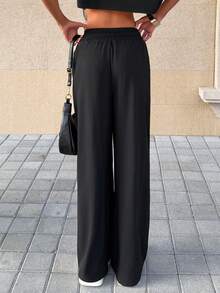 SHEIN Unity Pantalones Deportivos Holgados Con Cordón Para Mujer - Negro - Ver 2