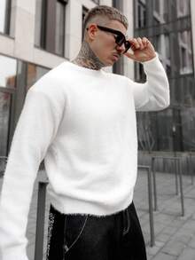 Artur Kramer ANDREILEE 韩版秋冬毛绒圆领毛衣，男女皆宜的返校穿搭，宽松针织套头衫，时尚 - 白色 - 查看 5