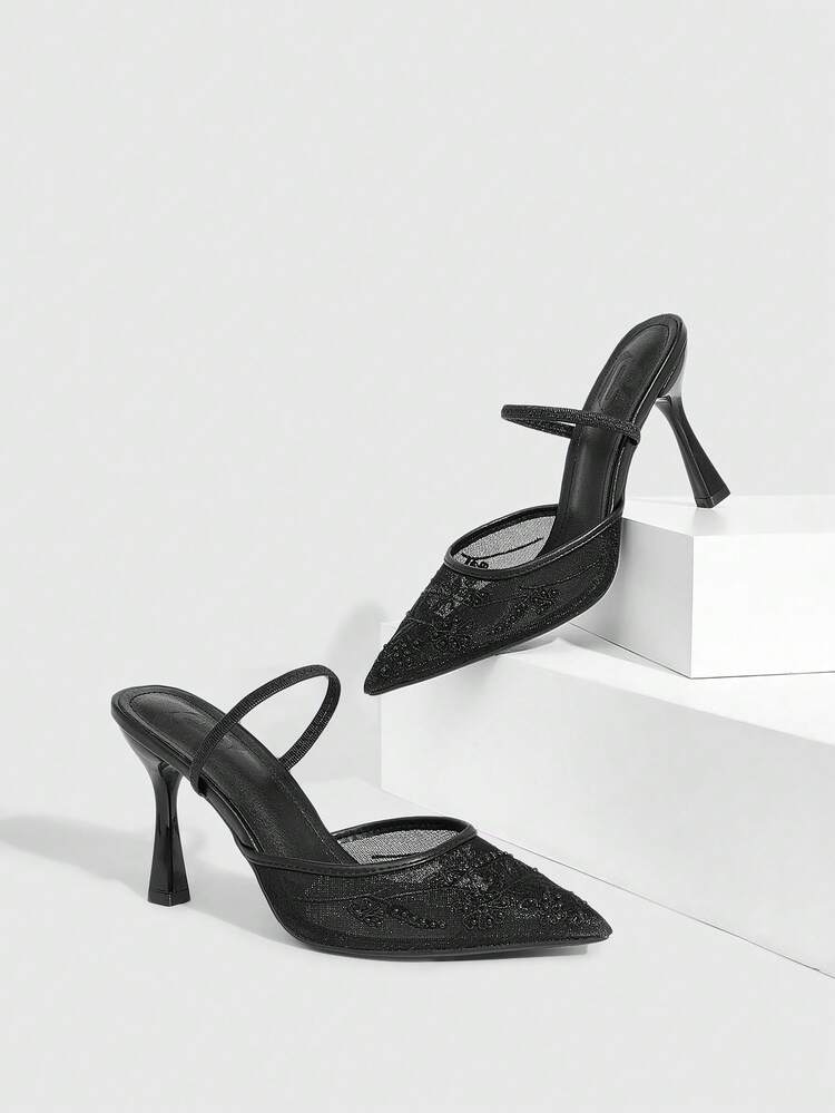 CUCCOO SZL New Autumn Lace-Up Mesh Pointed Toe High Heel Sandals Spring Shoes
