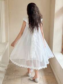 Dazy Kids Tween Girls' Elegant Lace Trim Mesh Summer Dress - White - View 2