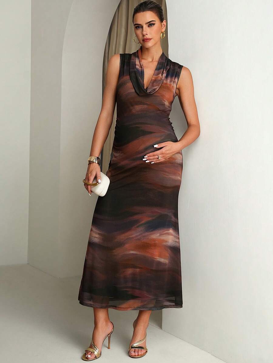 MaterniChic Maternity Tie-Dye Print Scoop Neck Sleeveless Elegant Dress Summer Outfits Pregnancy Dress For Photoshoot Sleeveless Dress Printed Dress Wedding Guest Dress  Elegant Dresses - Multicolor - View 1