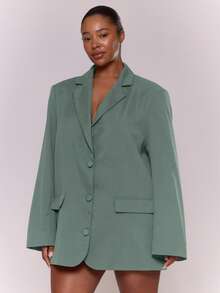 MUSERA Blazer de talla grande curva, para trabajo, salir, favorecedora, otoño, invierno, fiesta de Navidad, oficina, uso diario - Azul menta - Ver 1