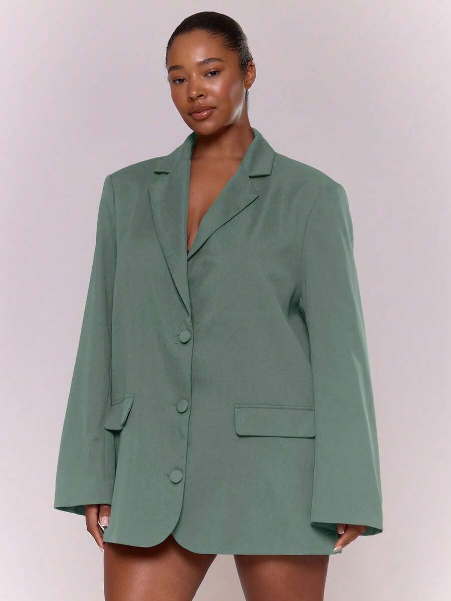 MUSERA Blazer de talla grande curva, para trabajo, salir, favorecedora, otoño, invierno, fiesta de Navidad, oficina, uso diario - Azul menta - Ver 1