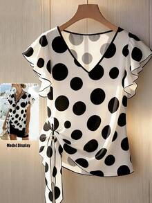 GlowEve Áo sơ mi nữ tay ngắn chấm bi, thanh lịch cho ngày thường, phong cách Pháp giản dị, đa năng cho công sở, kỳ nghỉ, màu đen trắng, hàng mới về đầu xuân/hè. - Nhiều màu - Xem 9