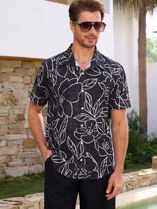 Manfinity CityGents Men's Single-Breasted Short Sleeve Casual Loose Shirt - Black and White - View 4