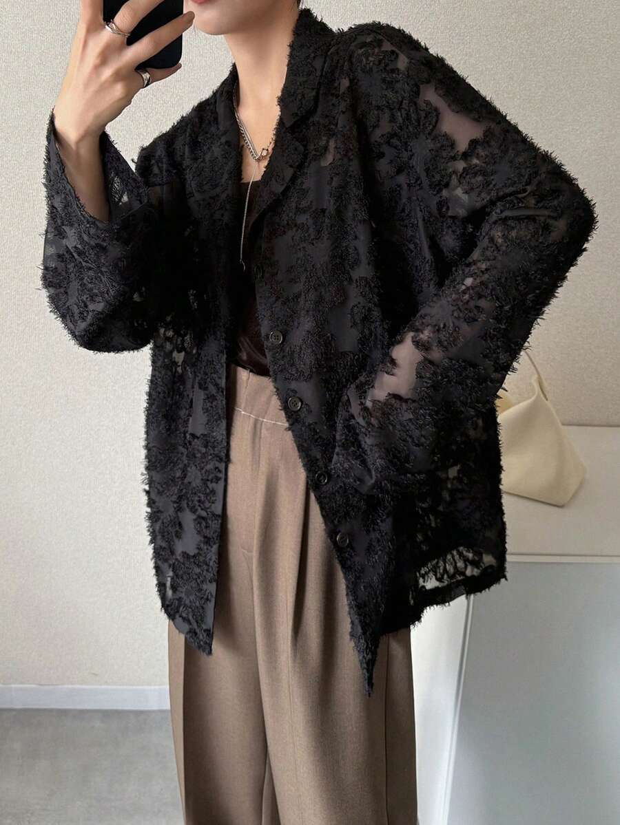 FRIFUL Women's Casual Commuting Solid Color Cutout Blazer Western Outfits For Women - Black - View 1